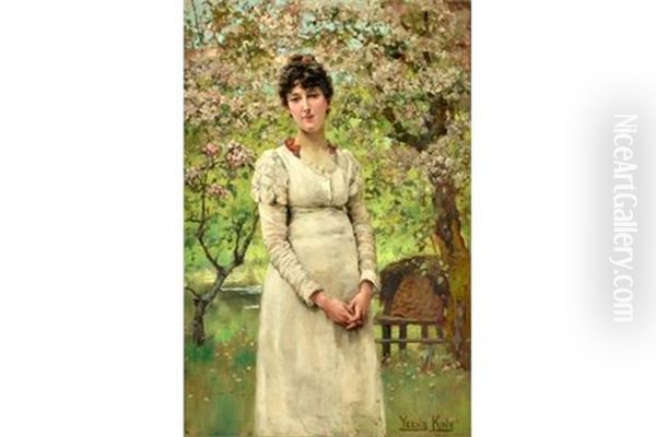 Young Lady Amongst The Blossom Oil Painting by Henry John Yeend King