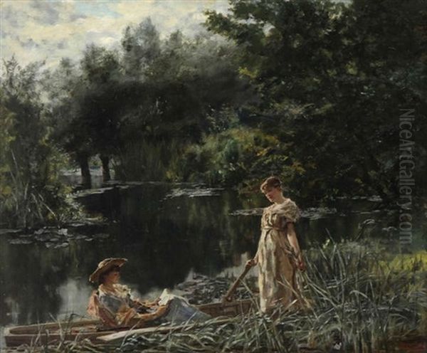 Deux Femmes Au Bord De L'etang Oil Painting by Henry John Yeend King