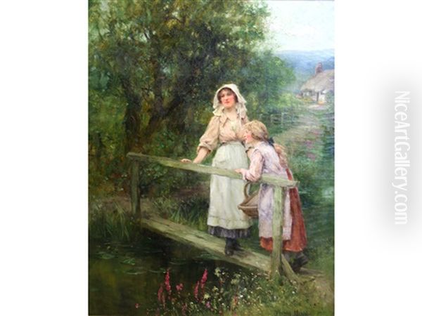 By A Rustic Bridge Oil Painting by Henry John Yeend King