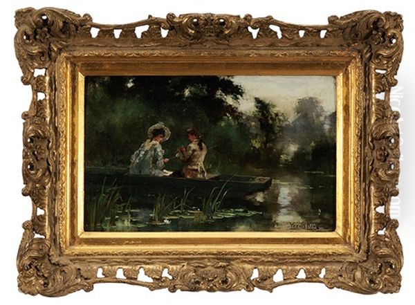 A Couple In A Boat Fishing Oil Painting by Henry John Yeend King