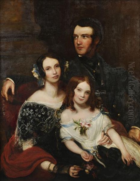 Family Group Halflength Seated Oil Painting by Charles Baxter