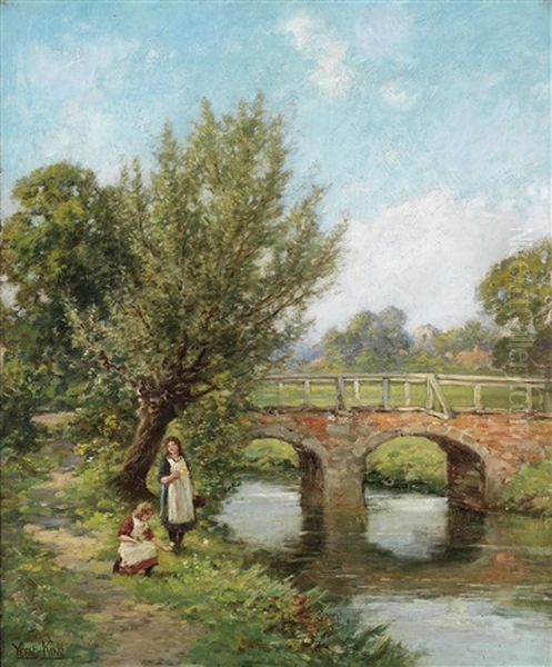 Zwei Madchen An Einer Brucke Oil Painting by Henry John Yeend King