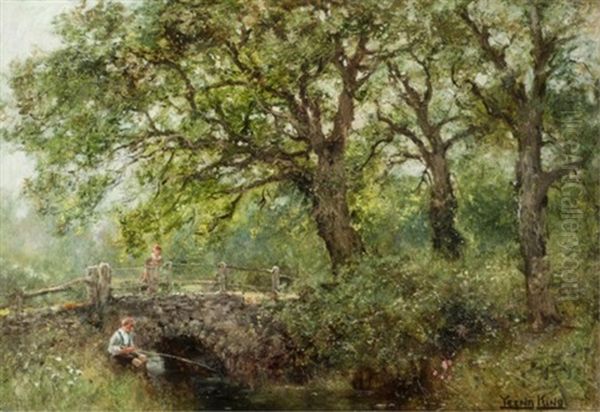 Children Fishing Oil Painting by Henry John Yeend King