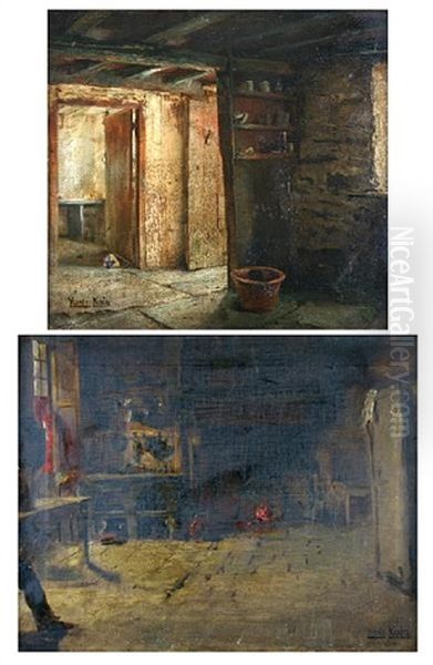 An Interior Scene Of A Cottage (+ Another; Pair) Oil Painting by Henry John Yeend King