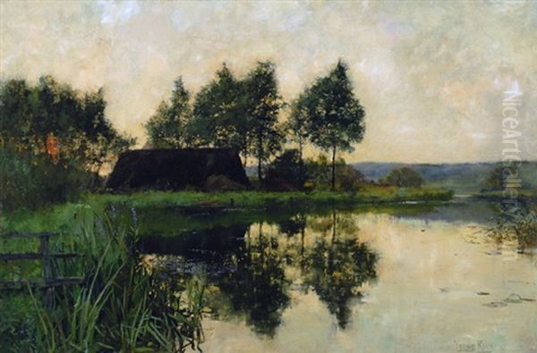 Sunset Over A Cottage On A Peaceful Stream Oil Painting by Henry John Yeend King