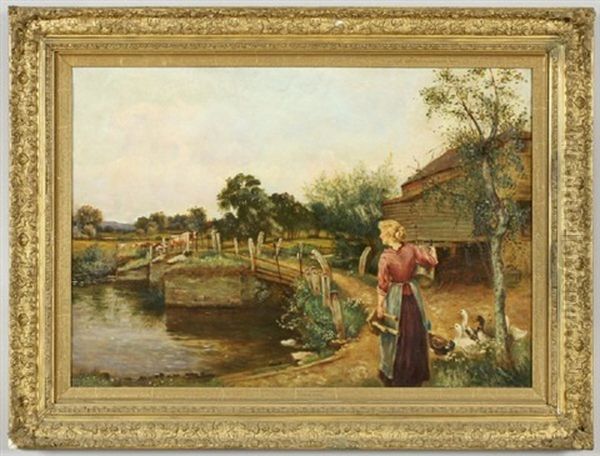 Woman On Her Way To Milk The Cows Oil Painting by Henry John Yeend King