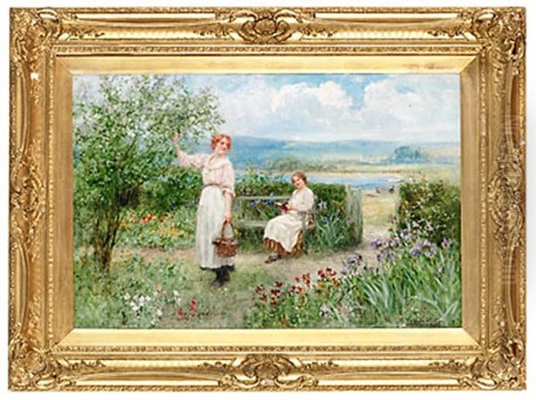 Flickor I Sommarlandskap Oil Painting by Henry John Yeend King