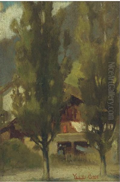 A House Among Poplars Oil Painting by Henry John Yeend King