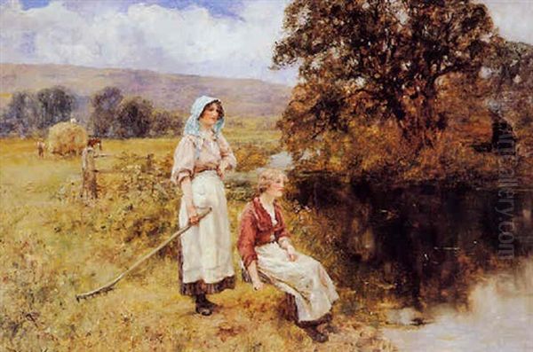 Resting By A Stream After The Harvest Oil Painting by Henry John Yeend King