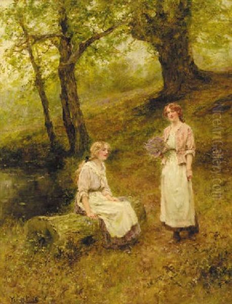 A Rest In The Bluebell Woods Oil Painting by Henry John Yeend King