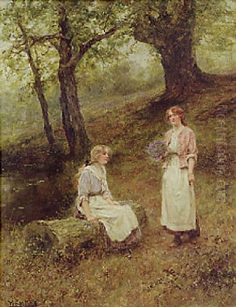 A Rest In The Bluebell Woods Oil Painting by Henry John Yeend King