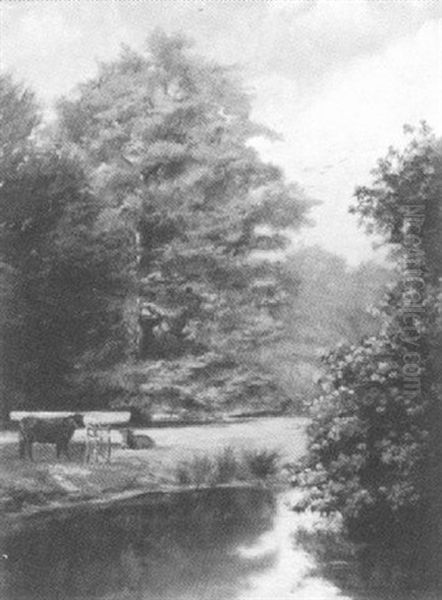 Cows At The River Oil Painting by Henry John Yeend King