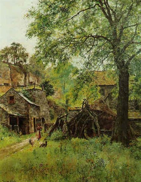 Summer Morning, Feeding The Chickens Oil Painting by Henry John Yeend King