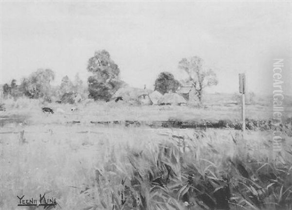 Cattle Grazing In A River Landscape, A Hamlet Beyond Oil Painting by Henry John Yeend King