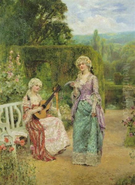 Summer Garden Scene With Two Ladies Oil Painting by Henry John Yeend King