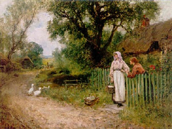 By A Cottage Gate Oil Painting by Henry John Yeend King