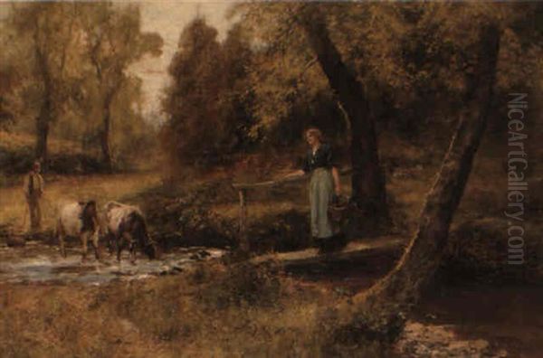 Crossing The Bridge Oil Painting by Henry John Yeend King