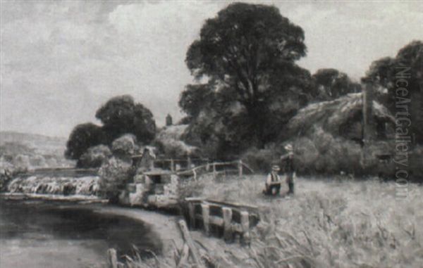 Anglers On The Riverbank Oil Painting by Henry John Yeend King