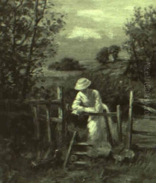 Maiden On An Afternoon Visit Oil Painting by Henry John Yeend King