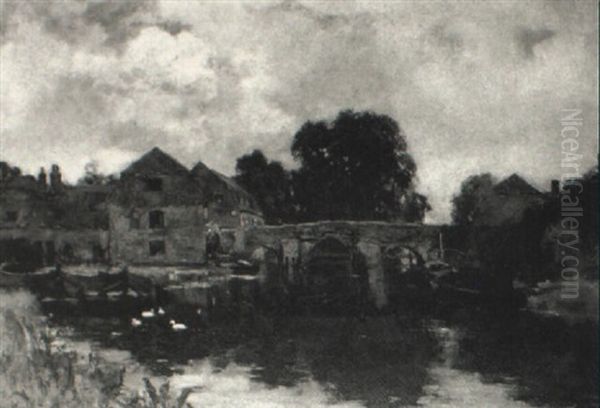 Bridge And A Mill On A River Oil Painting by Henry John Yeend King