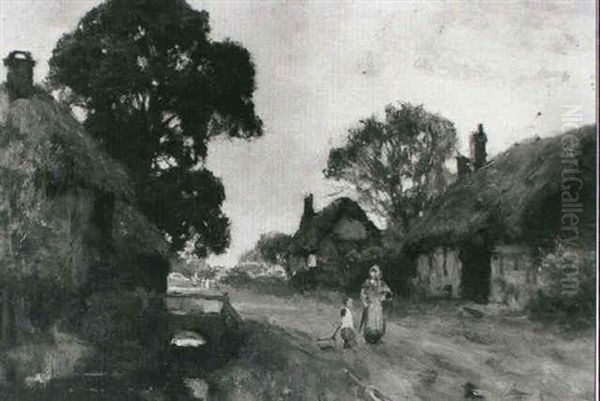 A Village Street Scene Oil Painting by Henry John Yeend King