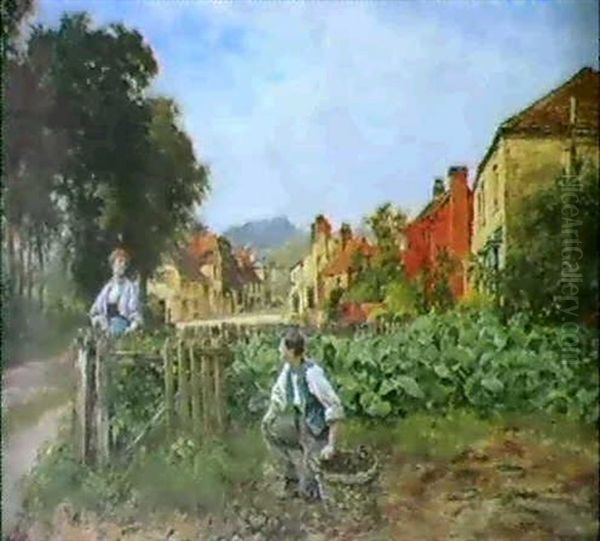 Village Scene Oil Painting by Henry John Yeend King