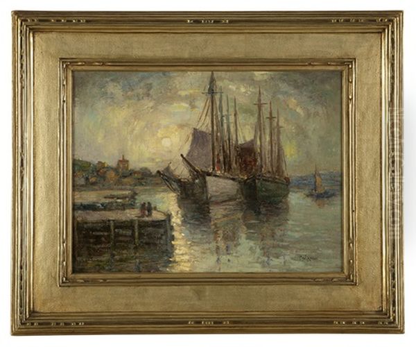 Sailboats In A Harbor Oil Painting by Paul Bernard King