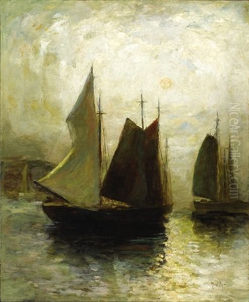 Harbor Scene Oil Painting by Paul Bernard King