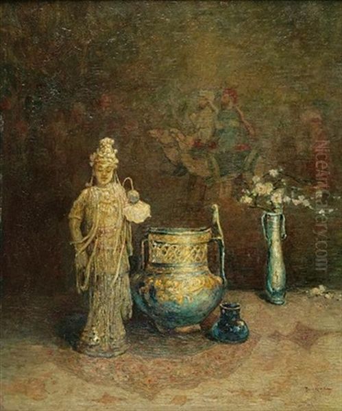 Eastern Treasures: A Still Life Of Asian Pottery Oil Painting by Paul Bernard King