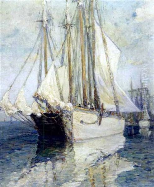 Shipping In A Harbour Oil Painting by Paul Bernard King