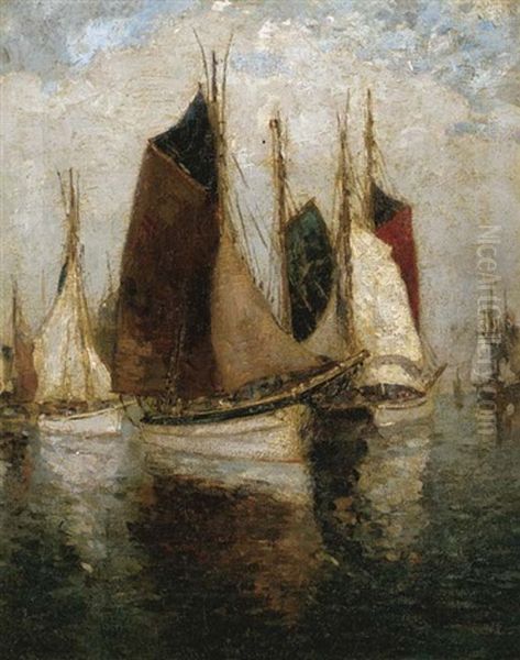 Harbor Scene Oil Painting by Paul Bernard King