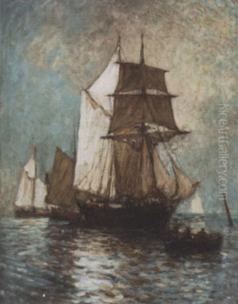 Ships In A Harbor Oil Painting by Paul Bernard King