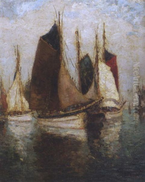 Harbor Scene Oil Painting by Paul Bernard King