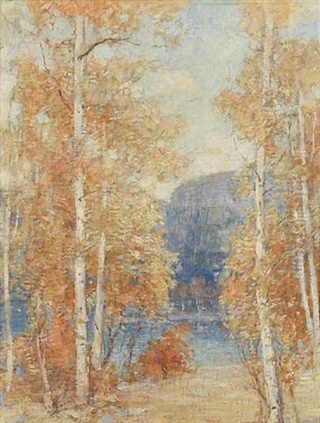 Autumnal Landscape With Birches Oil Painting by Paul Bernard King