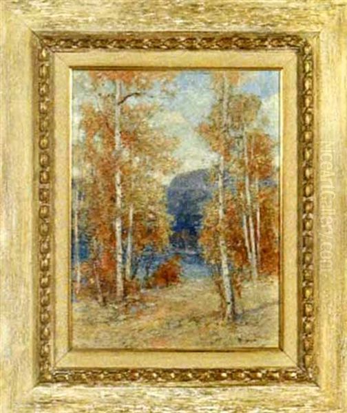 Autumnal Landscape With Birches Oil Painting by Paul Bernard King