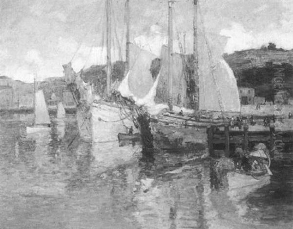 Schooners At A Pier Oil Painting by Paul Bernard King