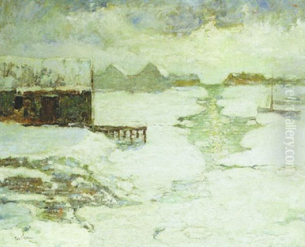 Winter Scene/harbor In Winter Oil Painting by Paul Bernard King