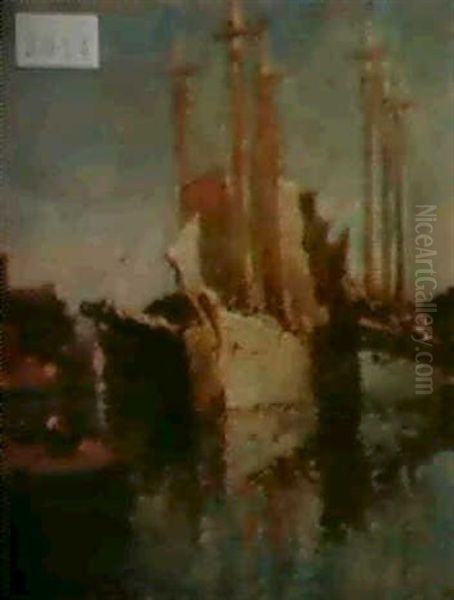 Sailboats In Harbor Oil Painting by Paul Bernard King