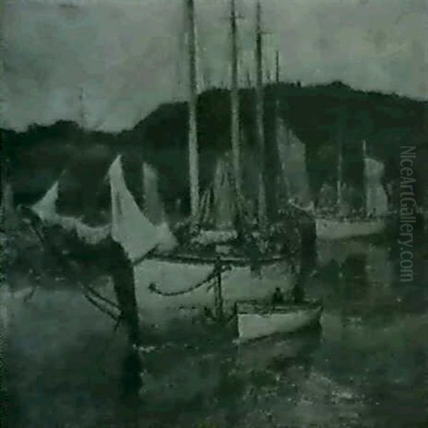 A Harbor Scene Oil Painting by Paul Bernard King