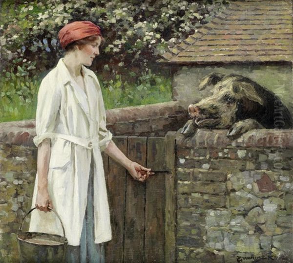 Feeding The Hog Oil Painting by William Gunning King