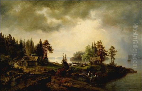 Saaristolaiselamaa Oil Painting by Gustaf Kinmansson