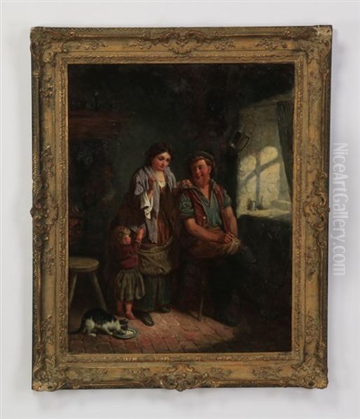 Family Scene Oil Painting by Frederick Gerald Kinnaird