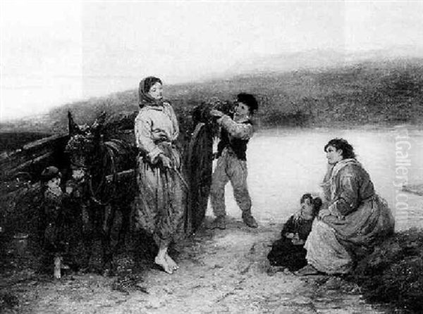 A Family Loading Kelp Into A Donkey Cart Oil Painting by Frederick Gerald Kinnaird