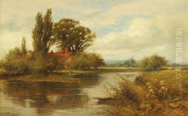 River Landscape Oil Painting by Henry John Kinnaird