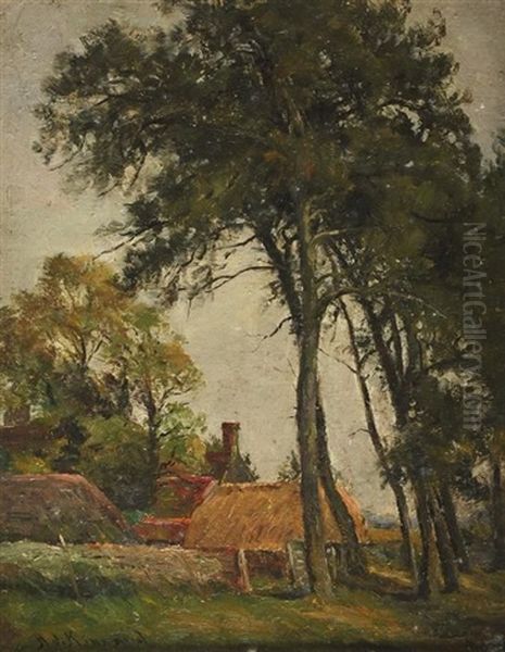 Cottages & Landscape Oil Painting by Henry John Kinnaird