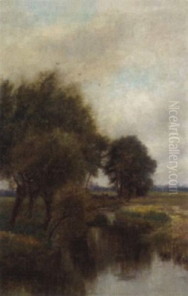 A Tranquil Backwater Oil Painting by Henry John Kinnaird