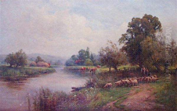 Country River Landscape Oil Painting by Henry John Kinnaird