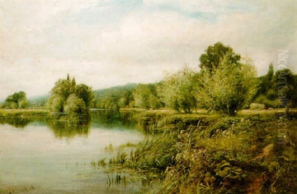 River Landscape With Haymakers Oil Painting by Henry John Kinnaird