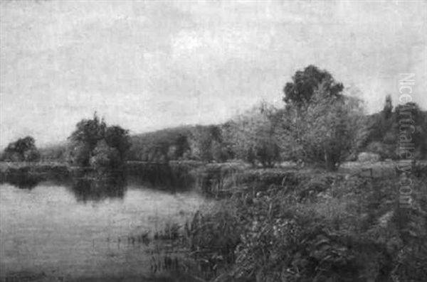 River Landscape Oil Painting by Henry John Kinnaird