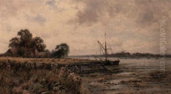 Near Cricksee Ferry, By The Crouch, Essex Oil Painting by Henry John Kinnaird